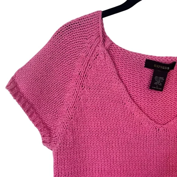 Express Vintage 90s Y2K Bubblegum Barbie Short Sleeve Knit Sweater Size L fits M - Picture 2 of 6